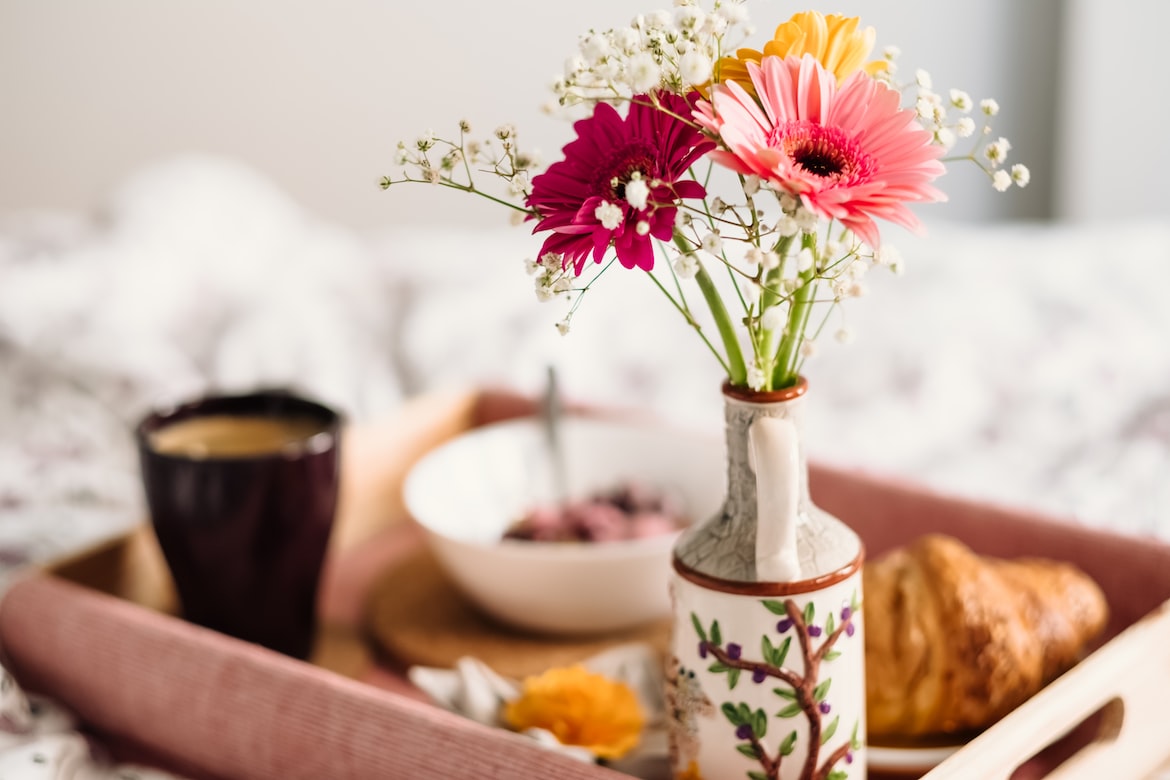 Image of breakfast serving in bed at a bed and breakfast for sale in Canada