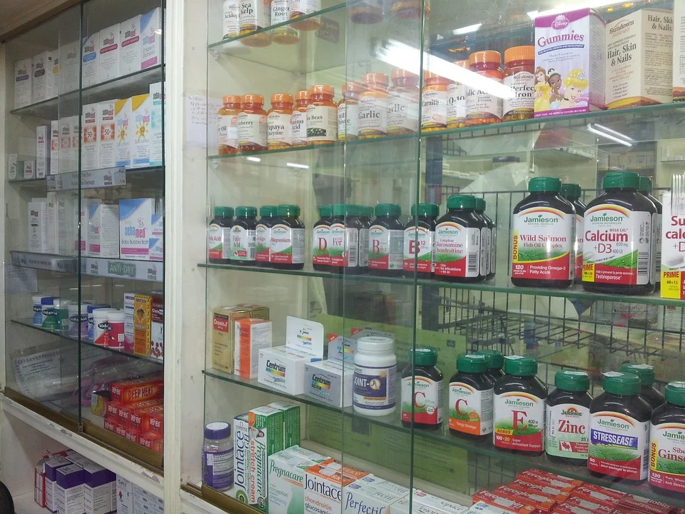 Shelves inside a pharmacy for sale in Canada