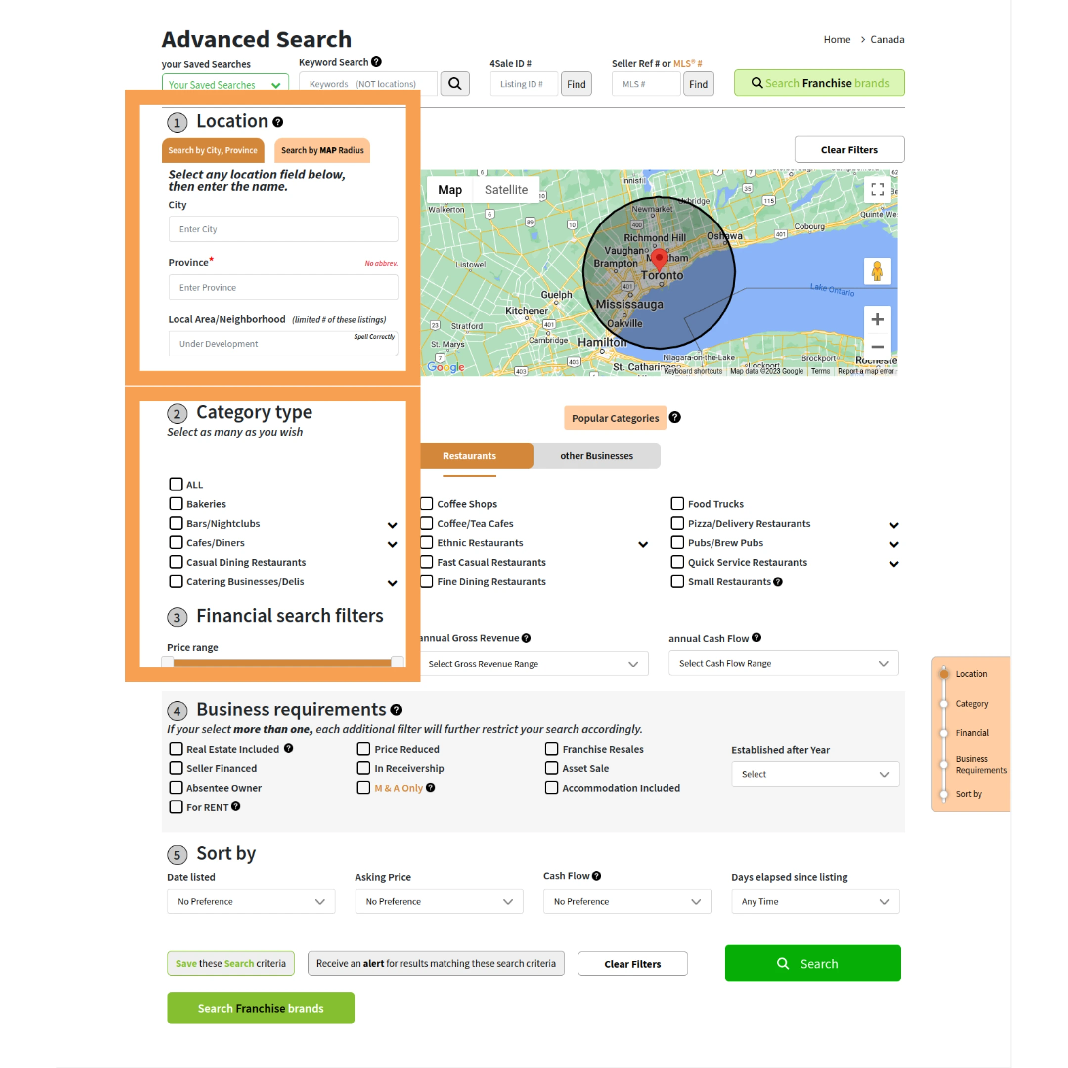 Easily select your desired category and location on our advanced search page. 