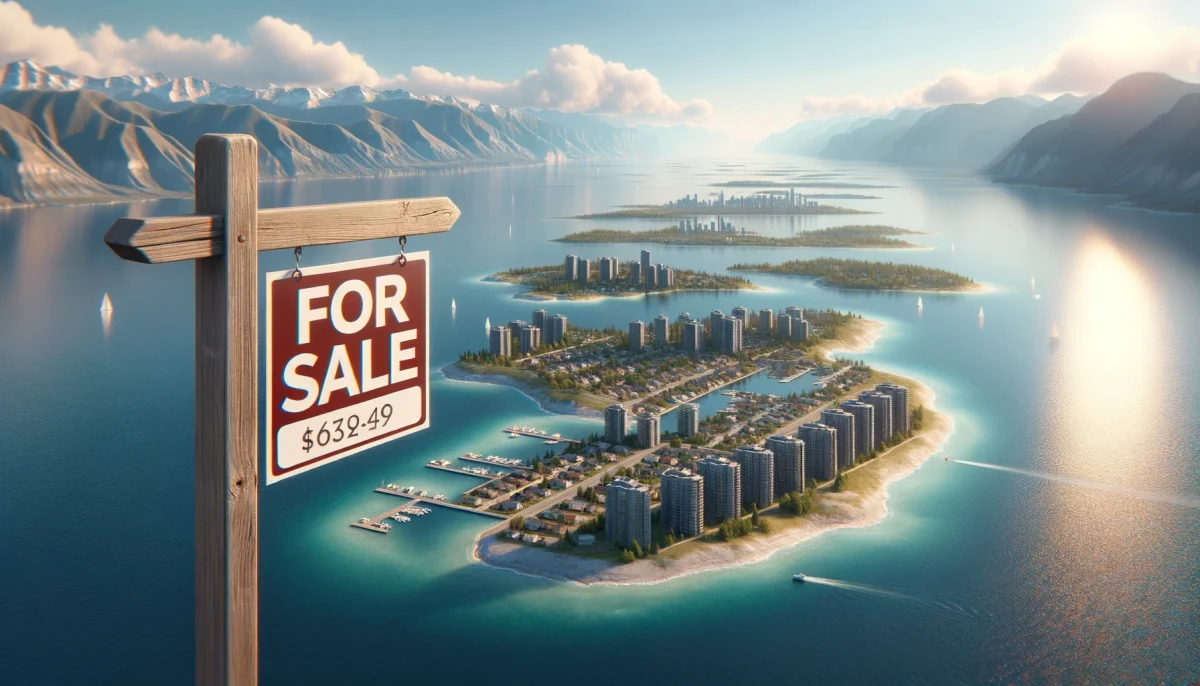 Vast section of Lake Ontario with a for sale sign showcasing the unique waterfront investment opportunity