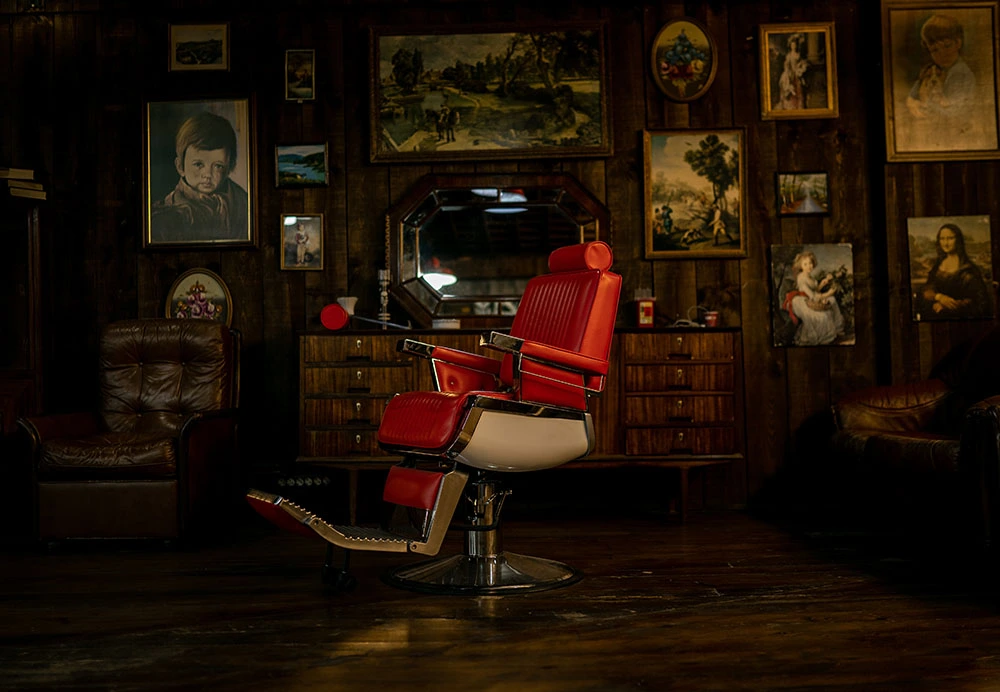 Image of a padded leather chair in a barber shop for sale in Canada