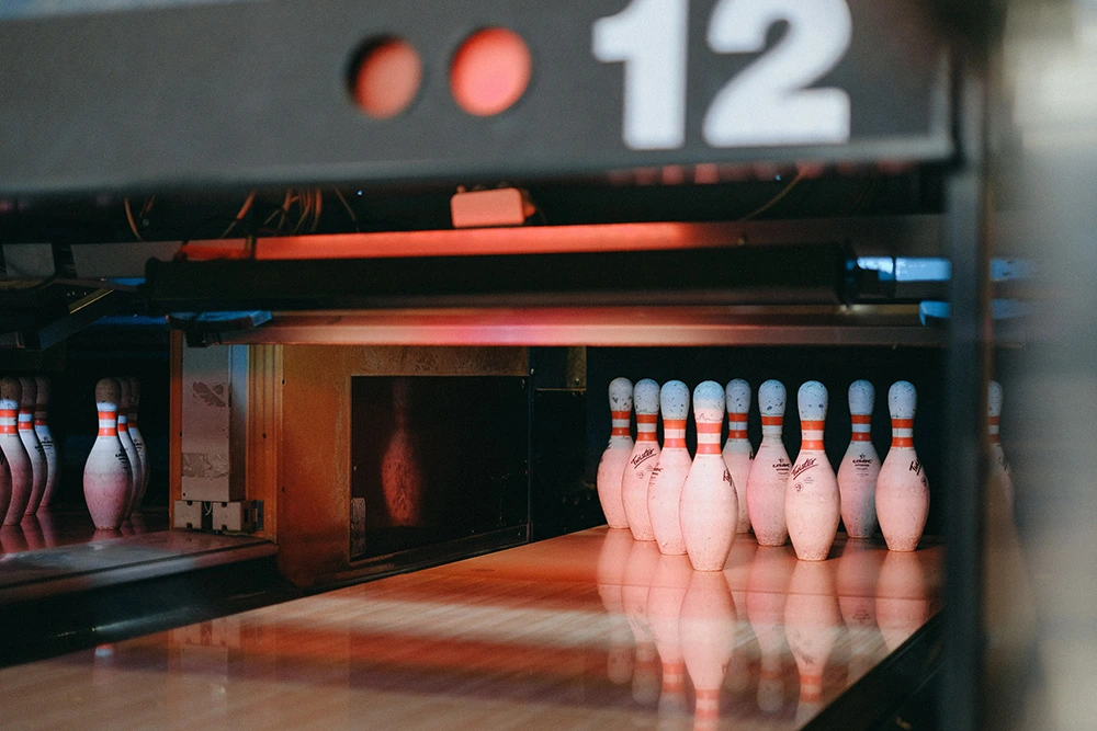 Image of bowling pins at a bowling alley for sale in Canada