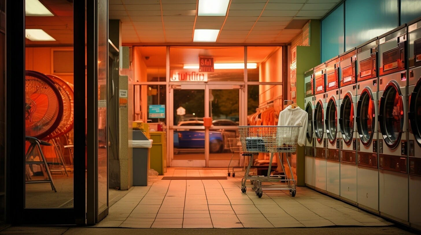 A photo of a laundry room for sale in Canada at night.